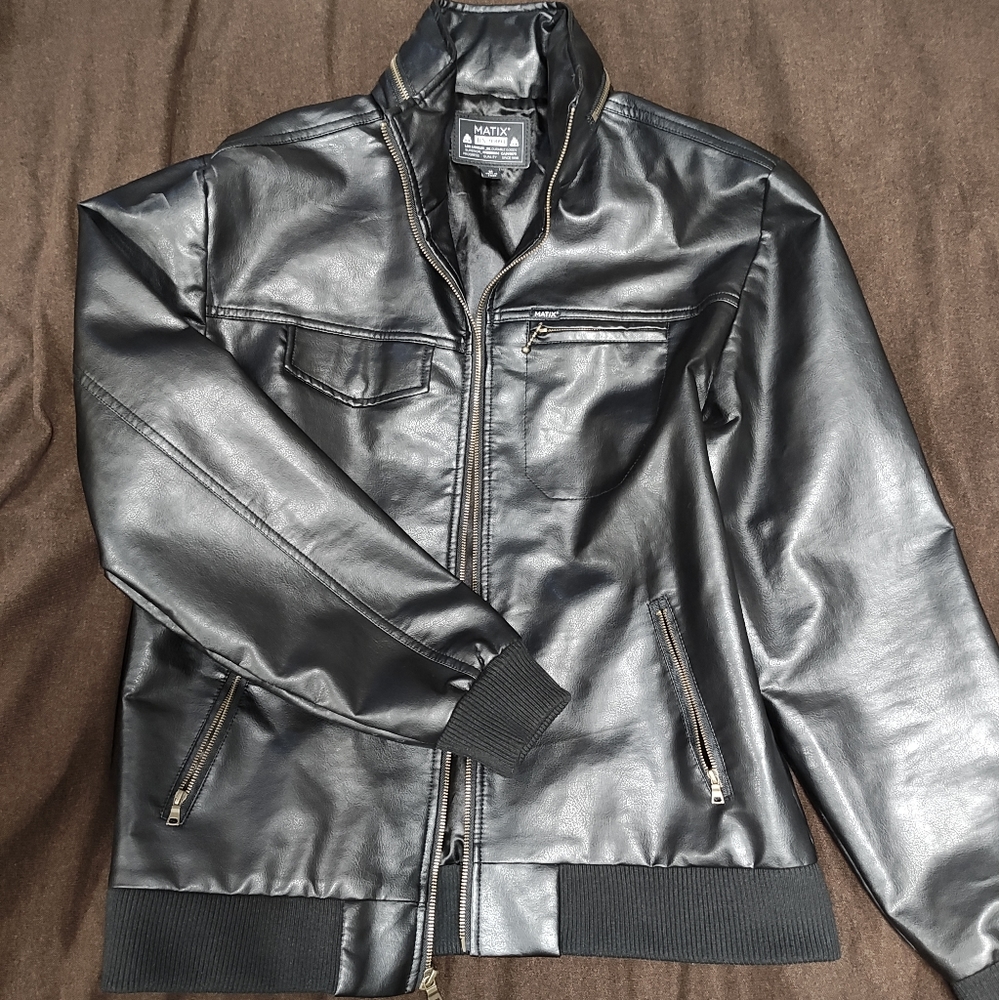 PU (Faux) Leather Matix Bomber Jacket